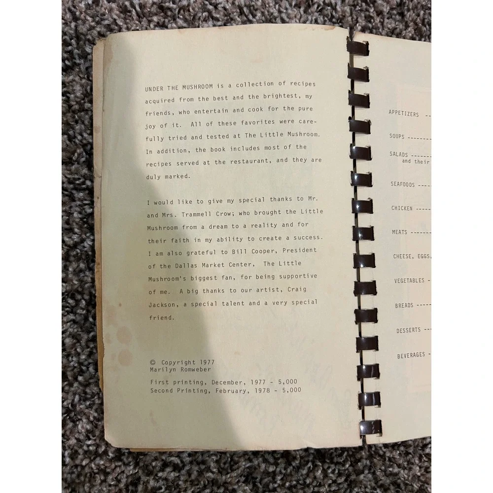 Under The Mushroom Restaurant‎ Dallas Texas Vintage Recipes Cookbook *Signed
